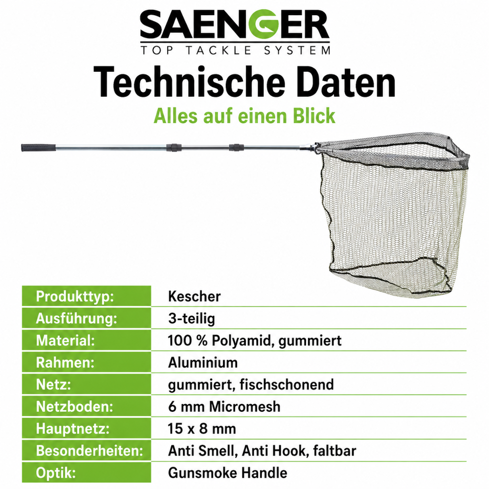 SAENGER Specialist RCX Landing Net 3-Piece - 1,80m