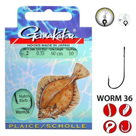 Gamakatsu tied flatfish hooks worm