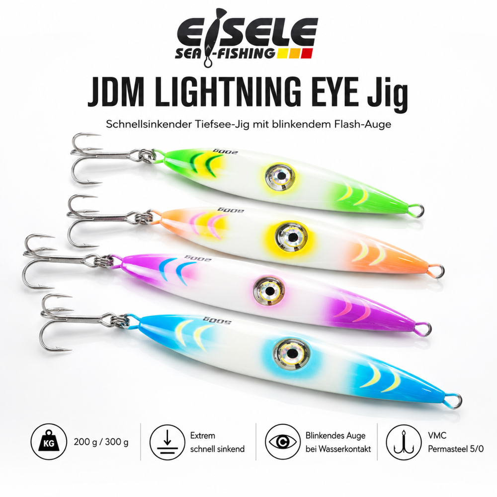 Eisele Sea-Fishing JDM LIGHTNING EYE Jig – Speed Jig mit Blinklicht 300g - Grün
