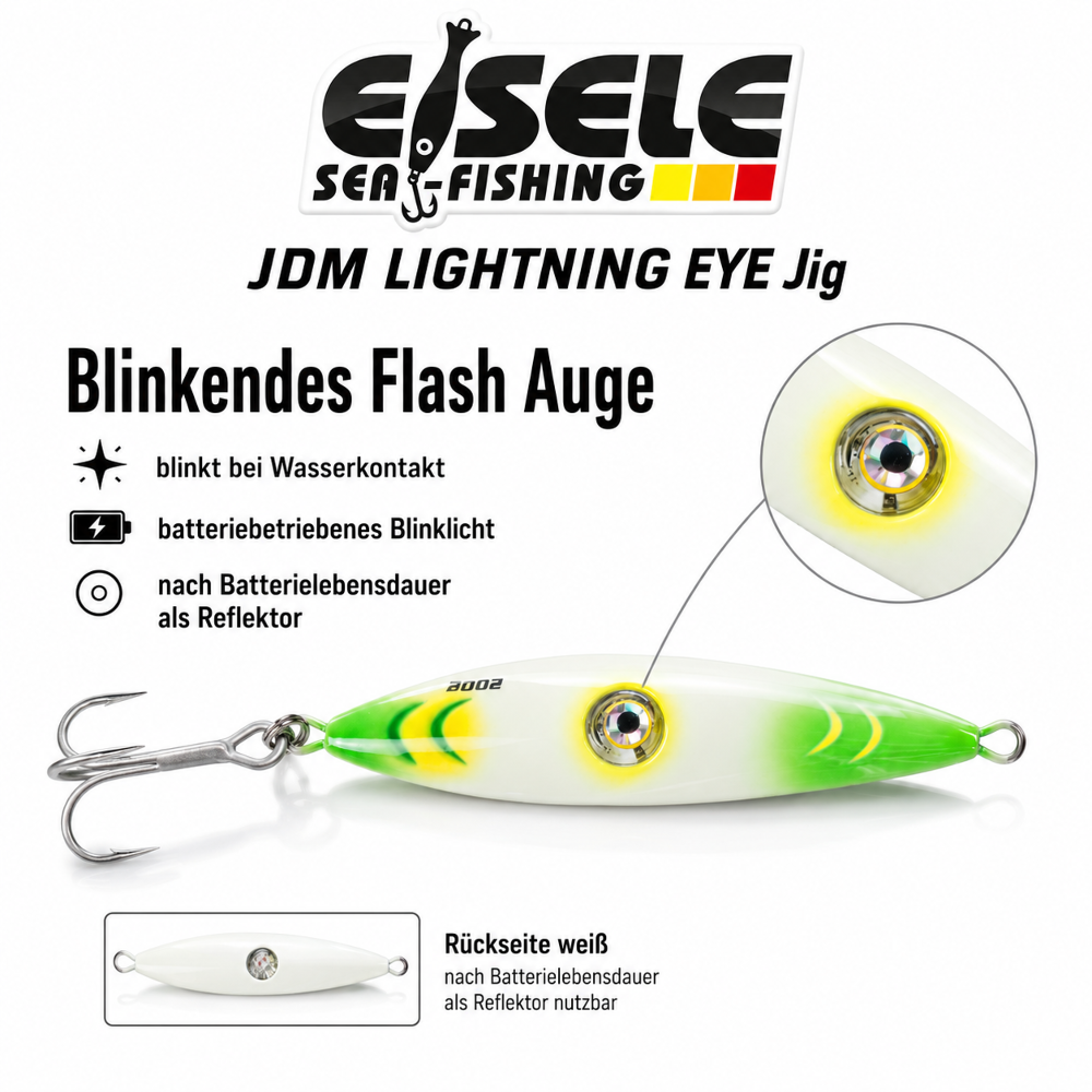 Eisele Sea-Fishing JDM LIGHTNING EYE Jig – Speed Jig mit Blinklicht 300g - Grün