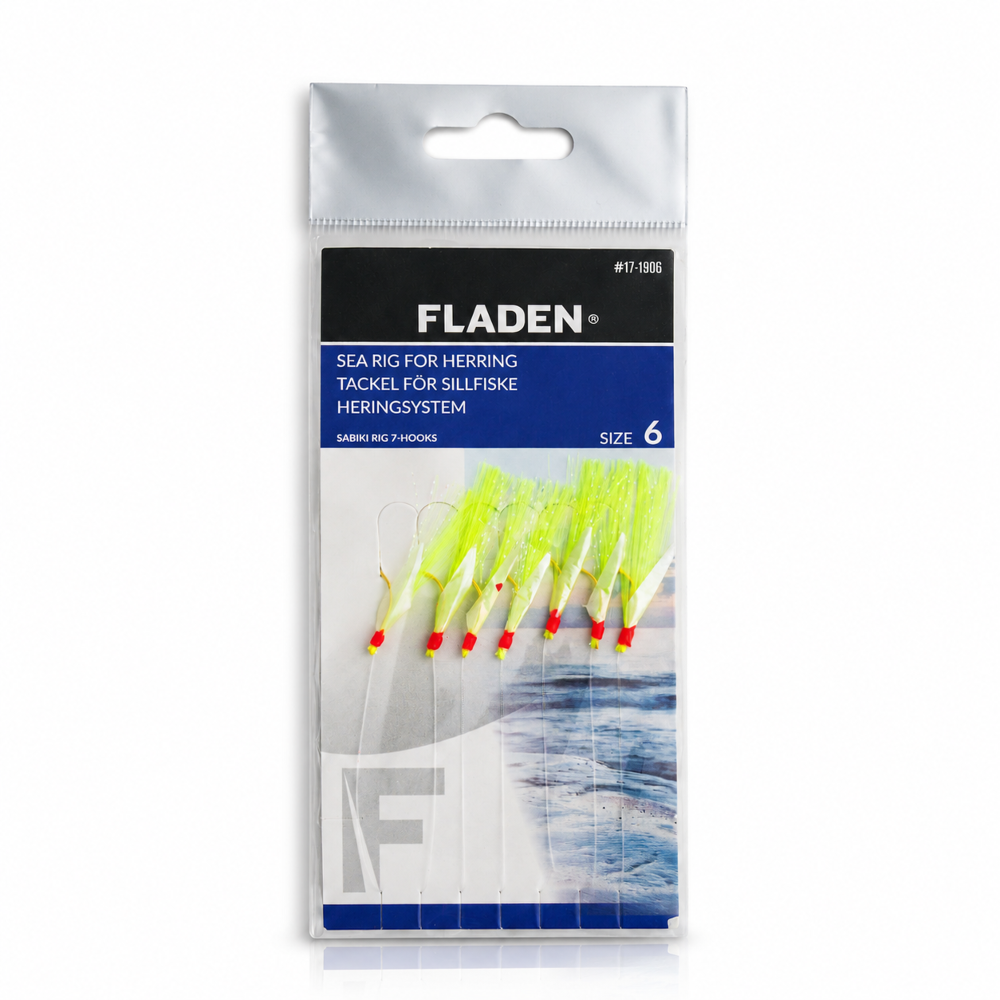 FLADEN Sabiki Rig – Heringsvorfach Gelb/Grün mit 7 Haken Größe 6