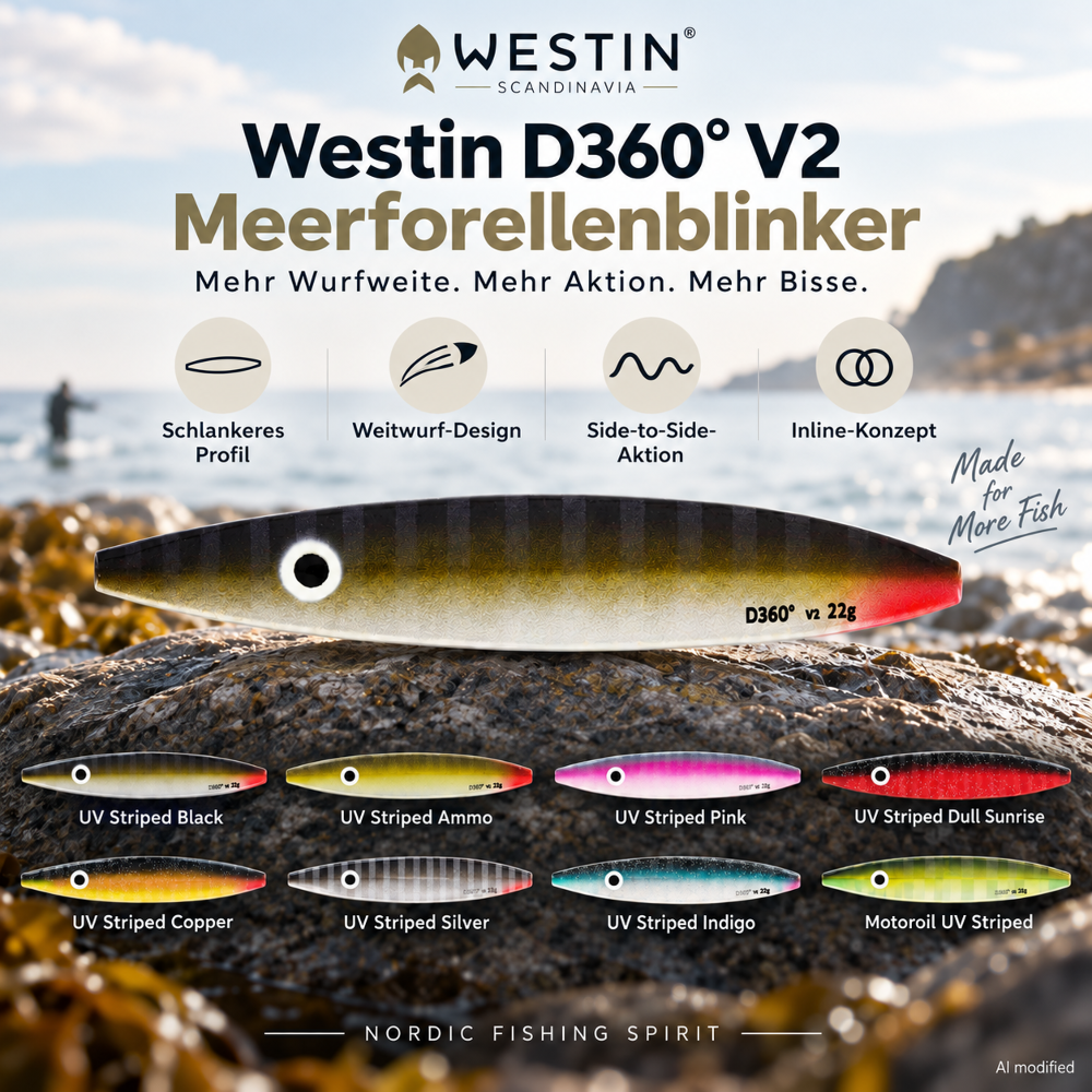 Westin D360° V2 Meerforellenblinker 12g - UV Striped Ammo
