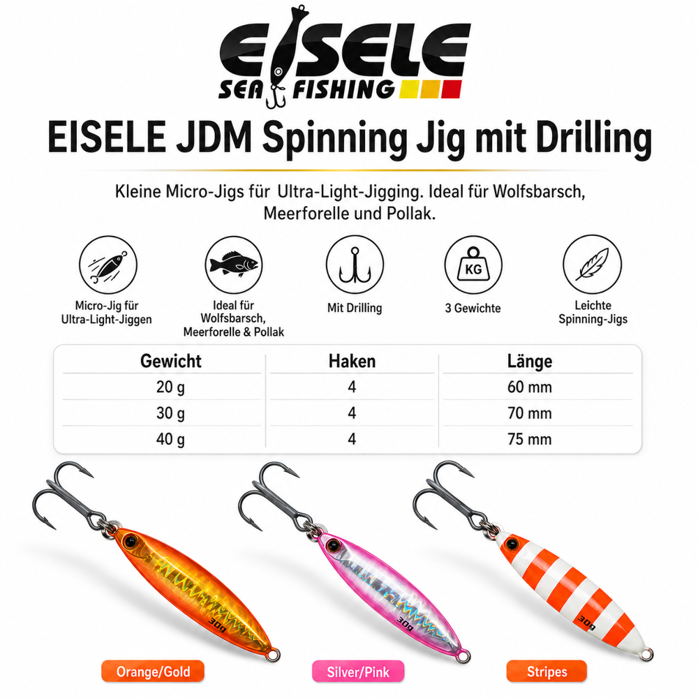 EISELE SEA-FISHING JDM Spinning Jig mit Drilling 40g - Silver/Pink
