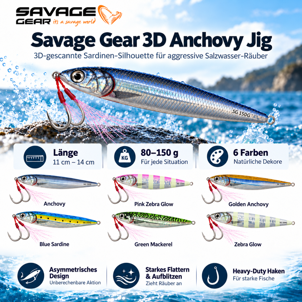 Savage Gear 3D Anchovy Jig 100g - Blue Sardine