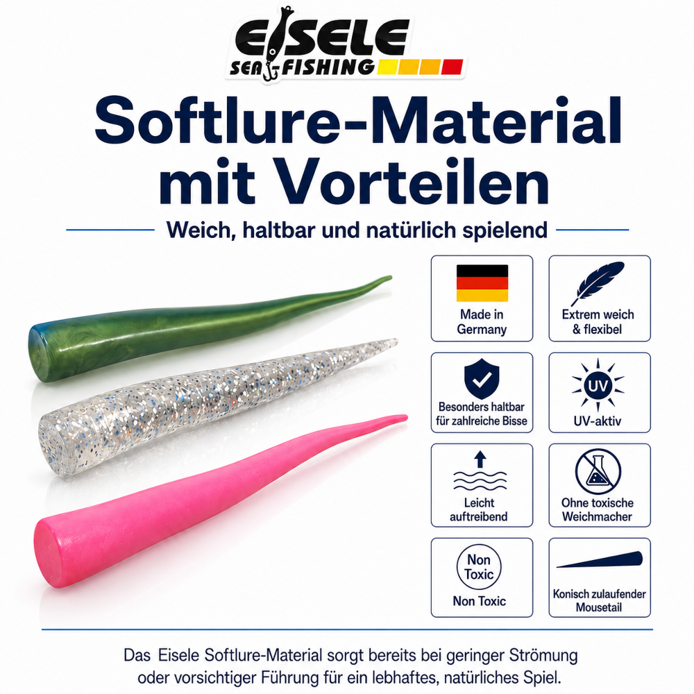 Eisele Sea-Fishing Flexxxi Maus – Softlure-Schwänze im 2er-Blister - 22cm/Ø 20,0mm - silber/glitter