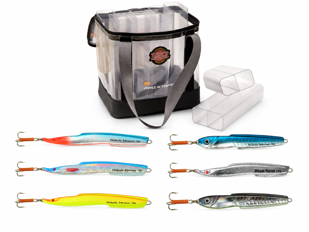 MIKADO Norwegen Pilker-Set mit Zebco Pro Staff Pilkertasche – 6 Pilker inklusive Ködertasche