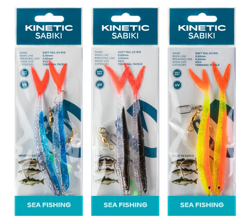 Kinetic Sabiki Soft Tail UV Rig - Gummifisch-Vorfach