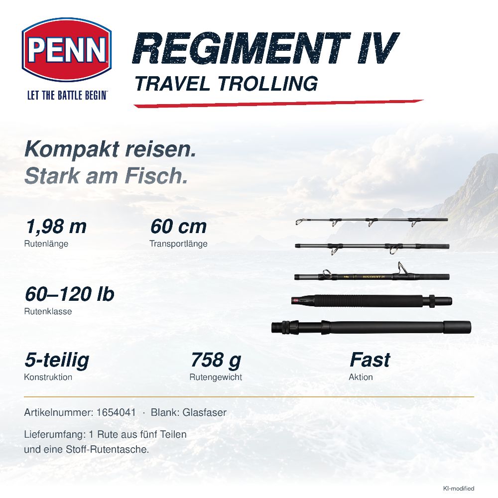 PENN Regiment IV Travel Trolling Rod 1,98 m 60–120 lb