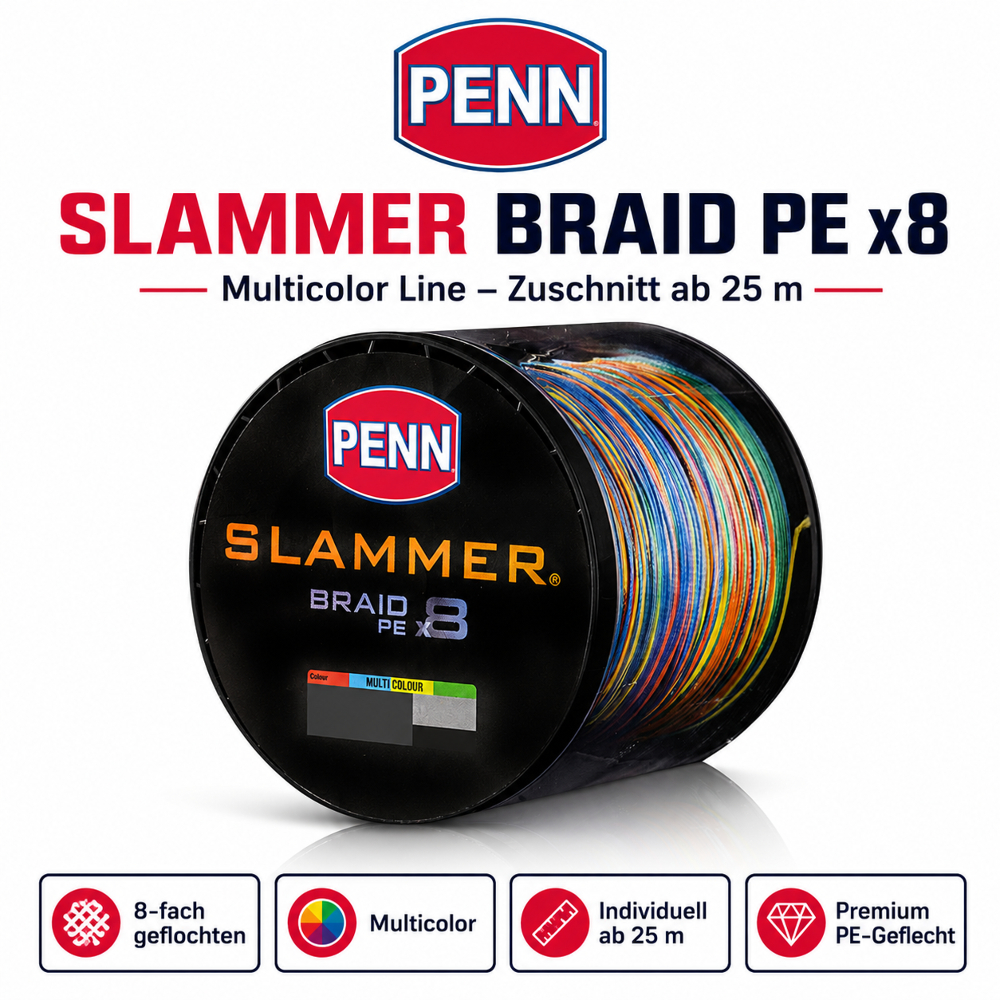 PENN SLAMMER BRAID PE x8 - Multicolor Zuschnitt je 25m - PE8