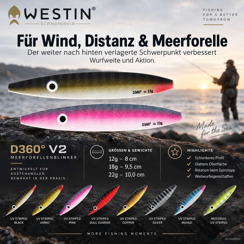 Westin D360° V2 Meerforellenblinker 12g - UV Striped Ammo