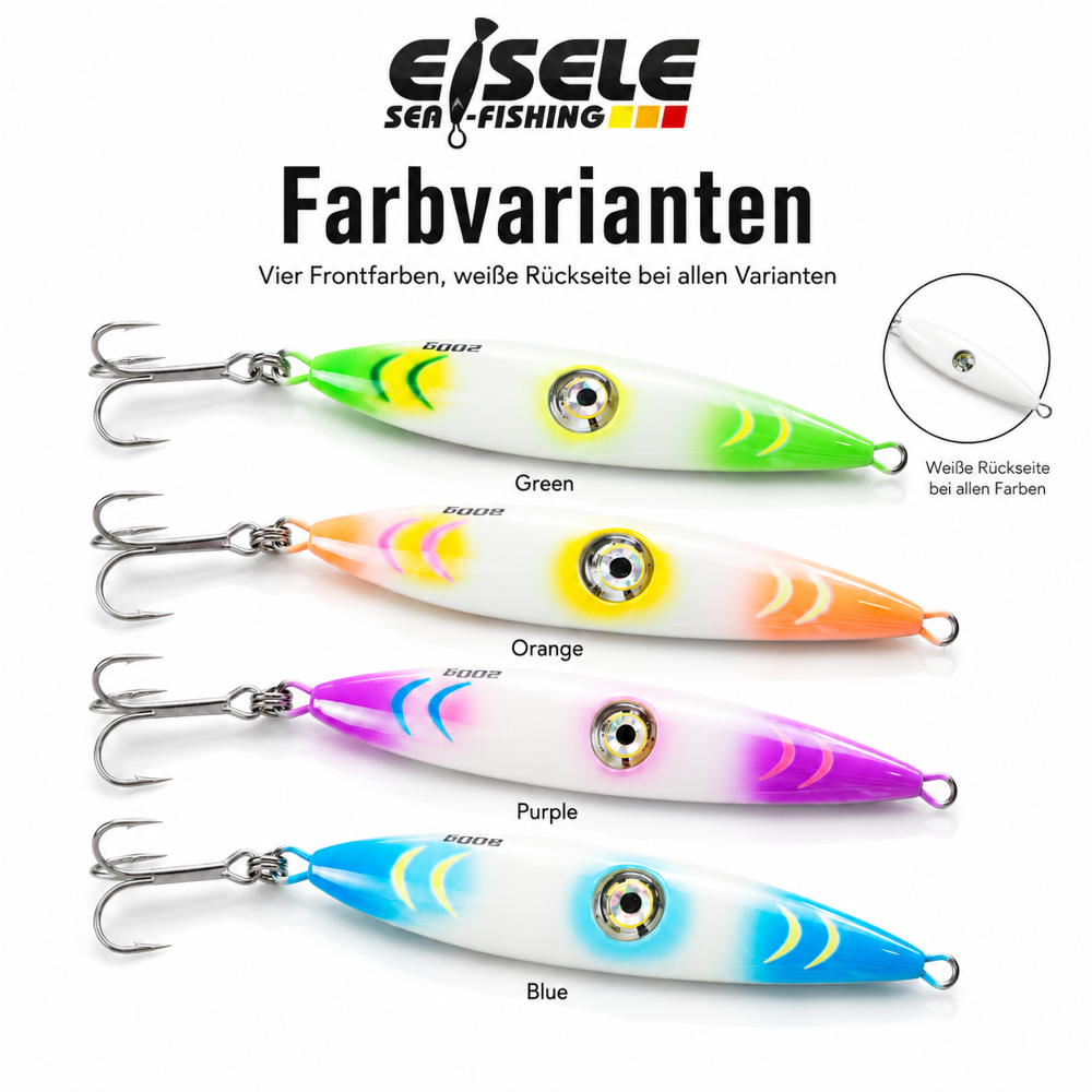 Eisele Sea-Fishing JDM LIGHTNING EYE Jig – Speed Jig mit Blinklicht 300g - Grün