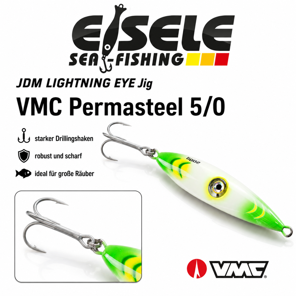 Eisele Sea-Fishing JDM LIGHTNING EYE Jig – Speed Jig mit Blinklicht 300g - Grün