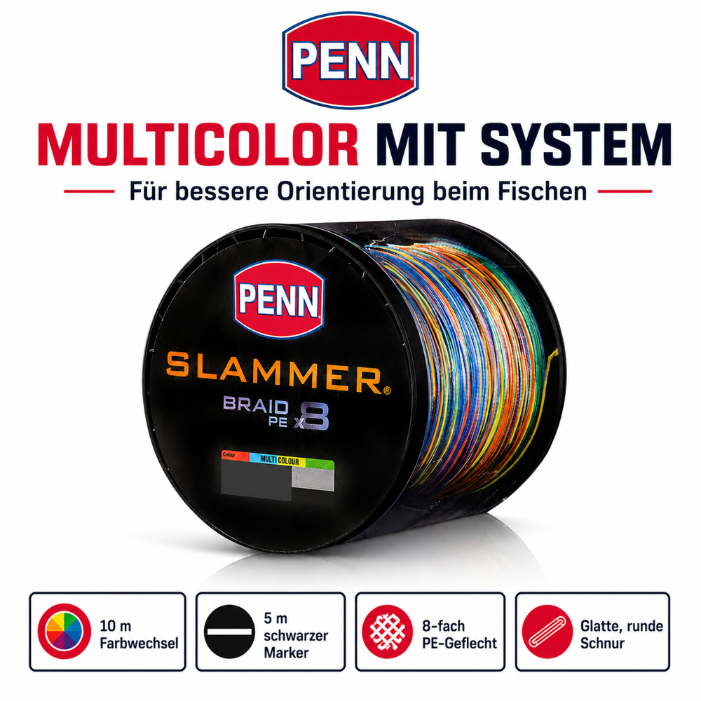 PENN SLAMMER BRAID PE x8 - Multicolor Zuschnitt je 25m - PE8