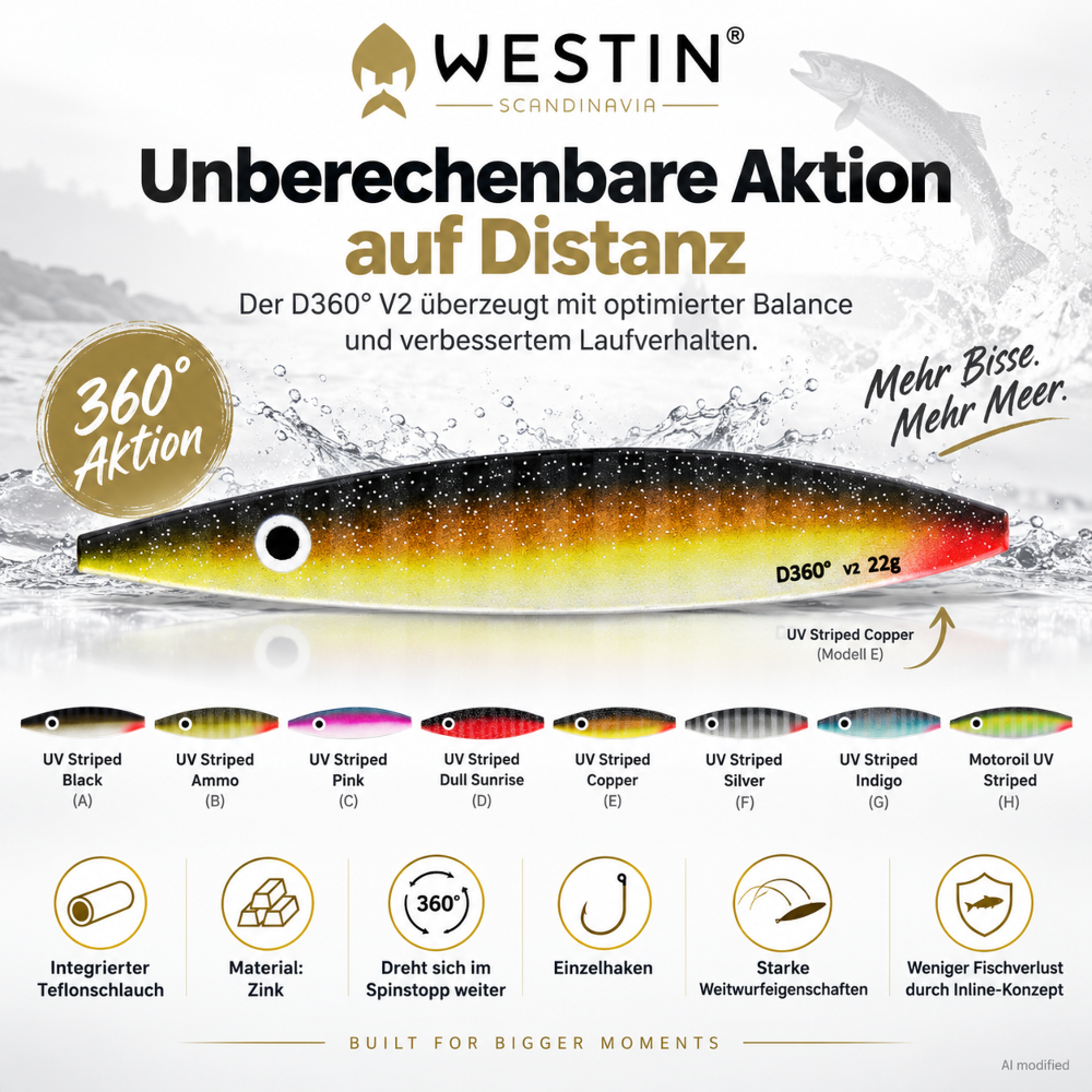 Westin D360° V2 Meerforellenblinker 12g - UV Striped Ammo