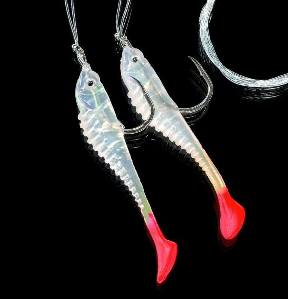 DEGA - Two Soft Lure Fish Rig with Reflective Foil